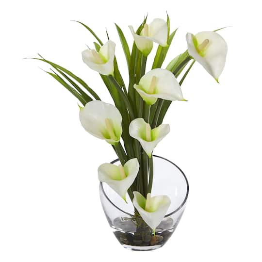 15.5&#x22; Calla Lily Arrangement in Clear Glass Vase